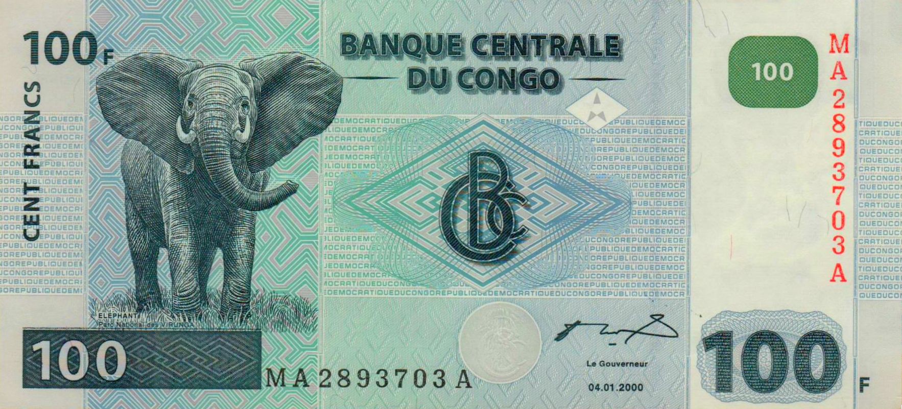 Congo 100 2000 UNC P-92A
